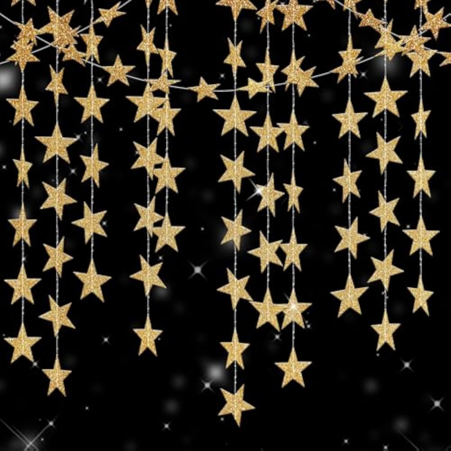 Glitter Gold Star Garland Decorations Hanging Garands Banner Backdrop, 2.7 Inch Star Party Decoration For Birthday Baby Shower Wedding Kids Room Ramadan Eid Graduation Decor (52 Feet)