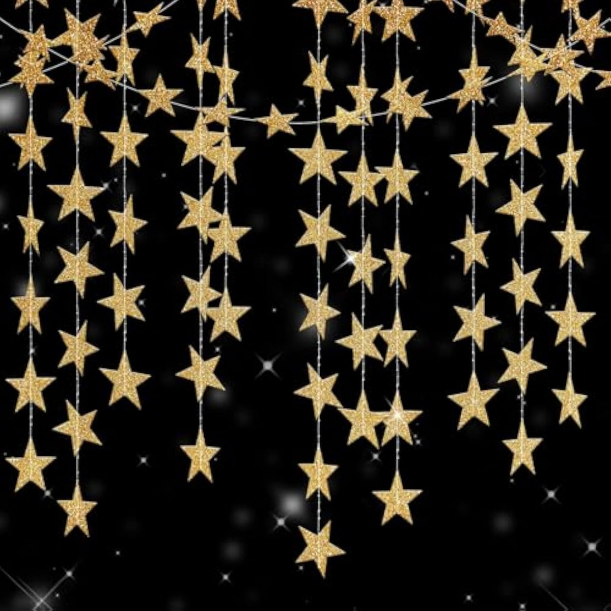 Glitter Gold Star Garland Decorations Hanging Garands Banner Backdrop, 2.7 Inch Star Party Decoration For Birthday Baby Shower Wedding Kids Room Ramadan Eid Graduation Decor (52 Feet)