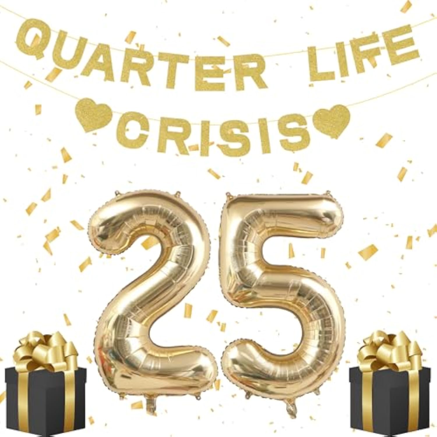 25Th Birthday Decoration For Women, Gold Banner For 25 Years Old Quarter Life Crisis Gold 25 Balloons Numbers Give Her Cheering 25Th Birthday Gift Twenty-Five Party Supplies