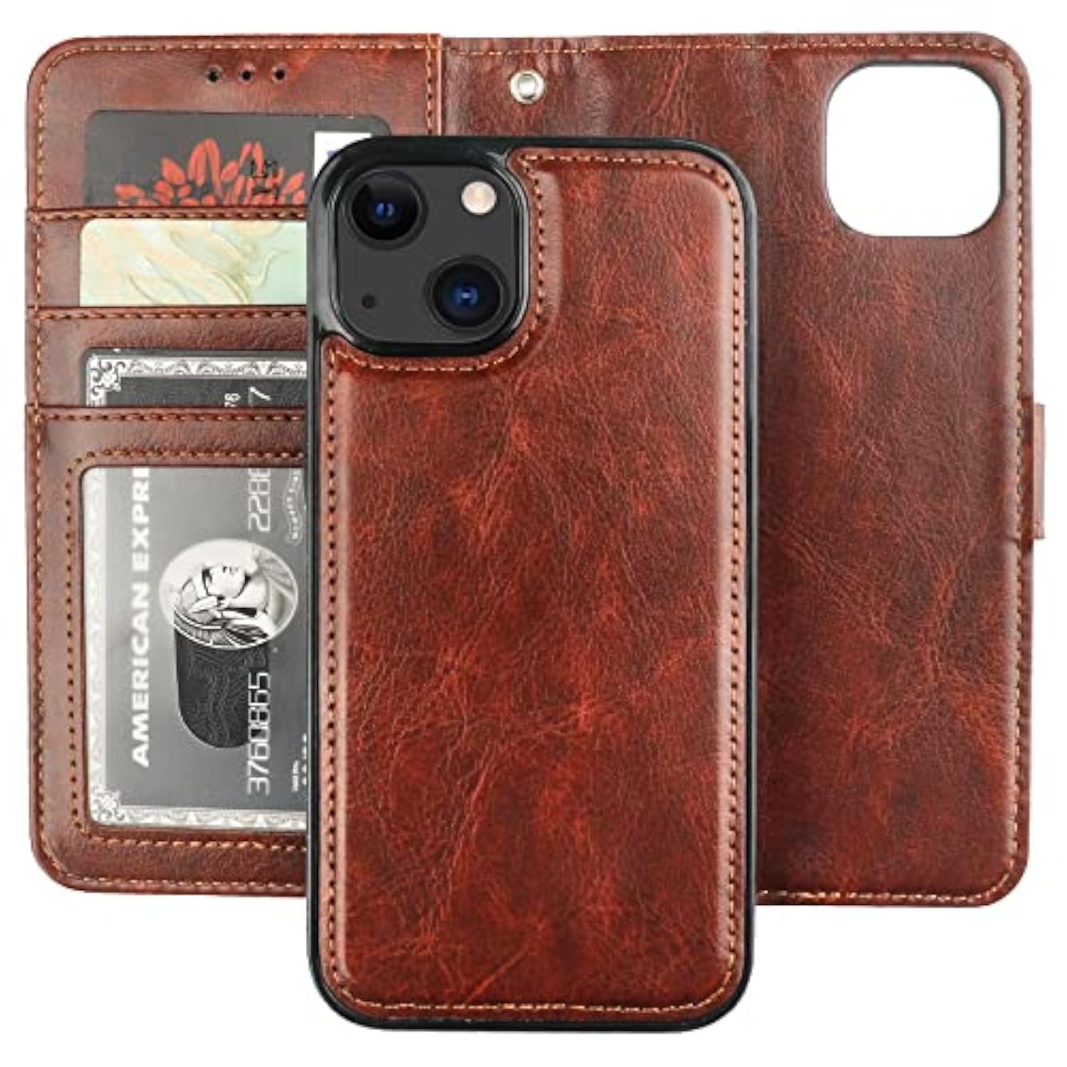 Detachable Wallet Case For Iphone 13 Mini Rfid Blocking Card Slots Holder Premium Pu Leather Magnetic Kickstand Shockproof Wrist Strap Removable Flip Protective Cover 5G 5.4 Inch (Brown)