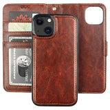 Detachable Wallet Case For Iphone 13 Mini Rfid Blocking Card Slots Holder Premium Pu Leather Magnetic Kickstand Shockproof Wrist Strap Removable Flip Protective Cover 5G 5.4 Inch (Brown)