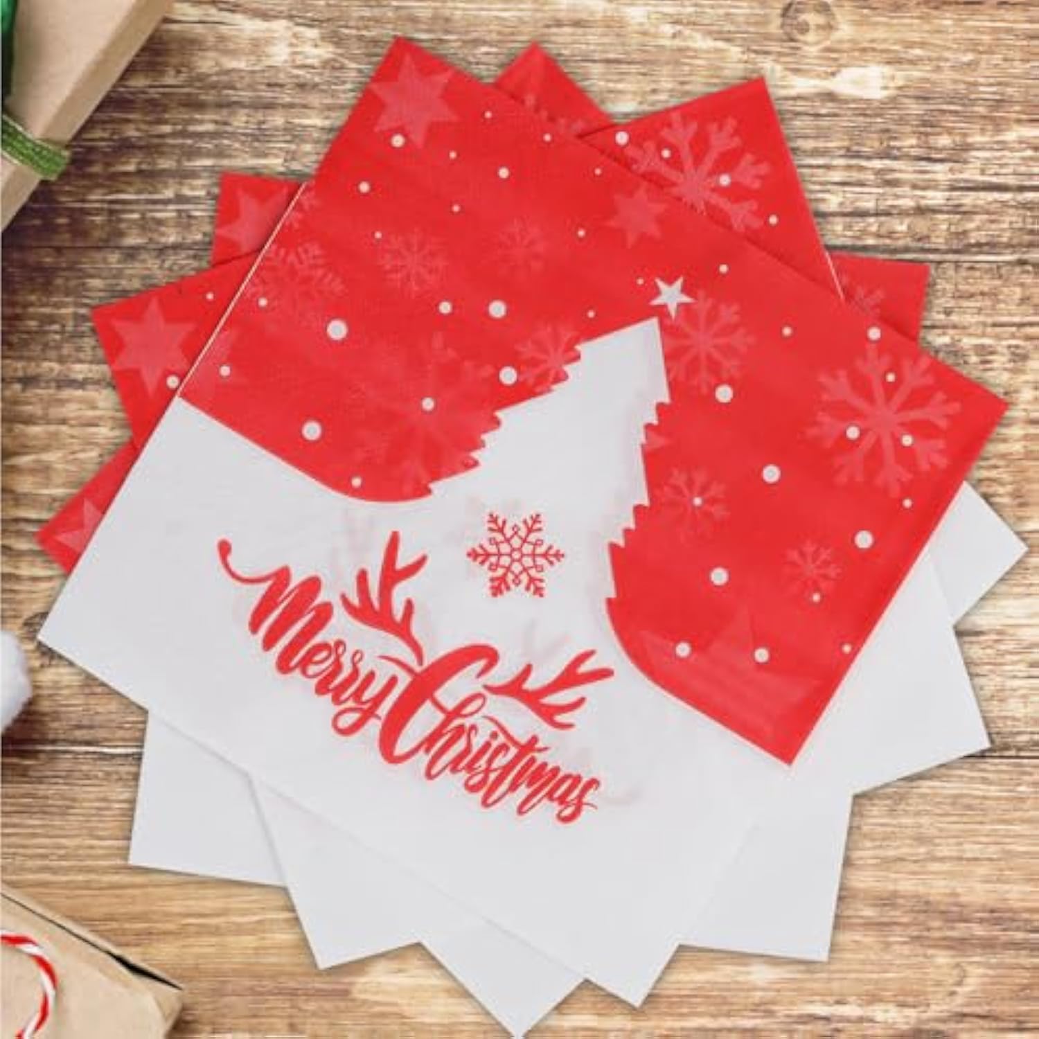 Christmas Paper Napkins - 40Pcs Disposable Merry Christmas Luncheon Dinner Napkins 6.5X6.5In, Red White Snowflake Xmas Tree Design Winterparty Napkins, Holiday Events Table Decor