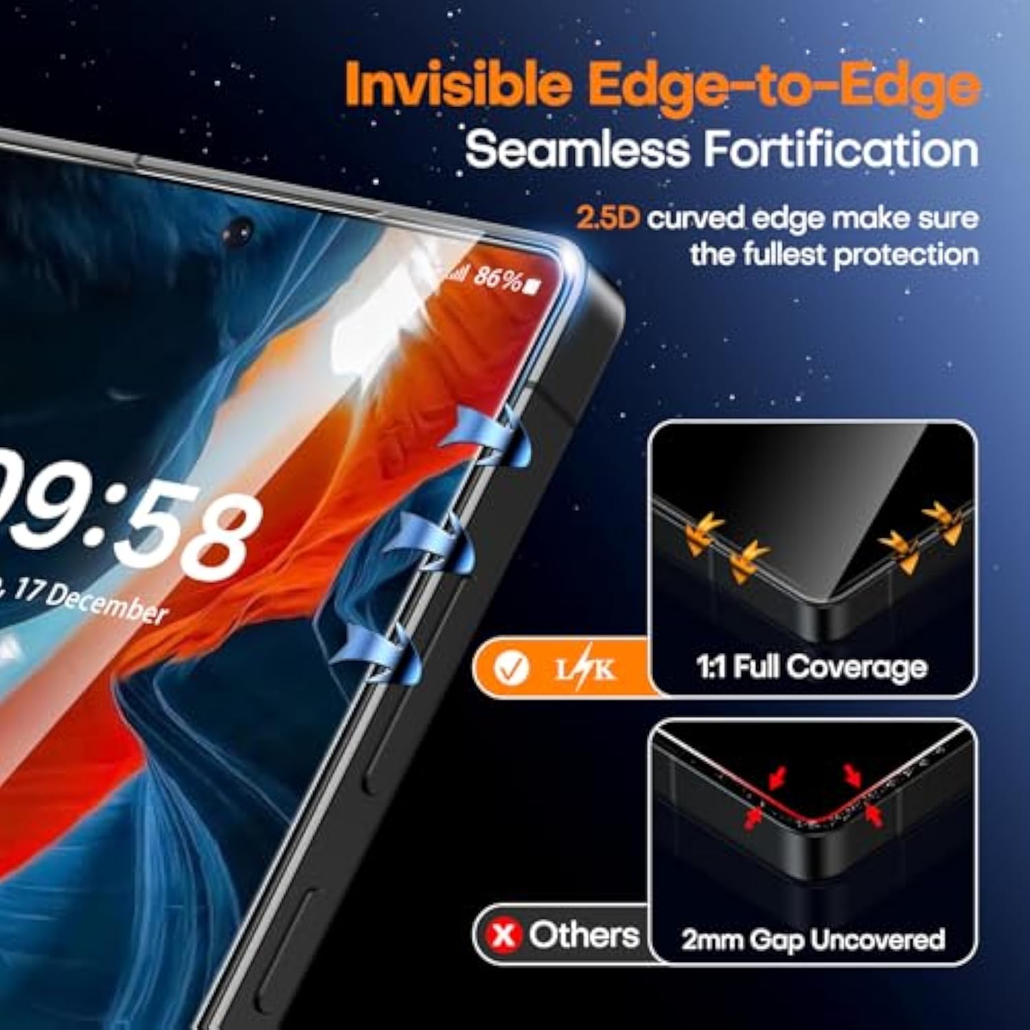 L?k 2 Pack For Samsung Galaxy S25 Ultra Screen Protector Tempered Glass, [Auto Dust Removal] Full Coverage Mil-Grade Shatterproof Film For S25 Ultra 6.9'', 0 Bubble