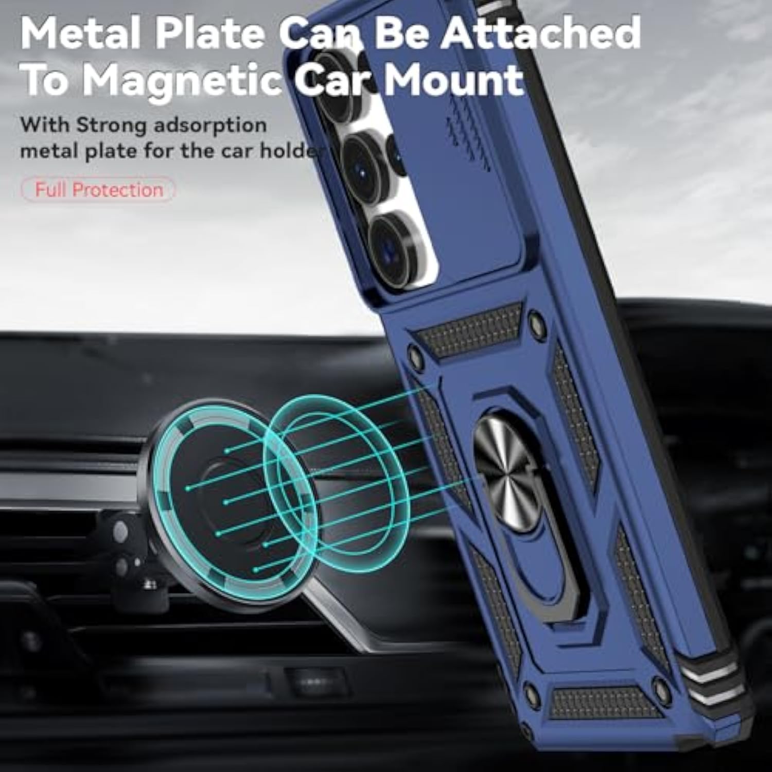 For Samsung Galaxy S25 Ultra Case With Camera Lens Cover Hd Screen Protector, Military-Grade Drop Tested Magnetic Ring Holder Kickstand Protective Phone Case For Samsung Galaxy S25 Ultra (Navy Blue)