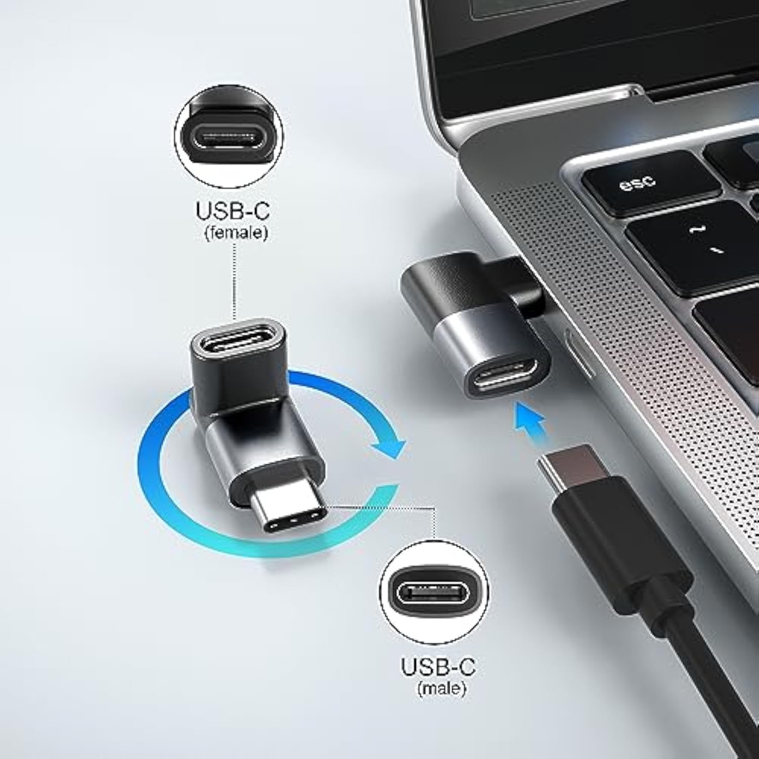 Usb C 90 Degree Adapter 3Pack,Right Angle Usb C Male To Type C 3.2 Gen 2 Femal