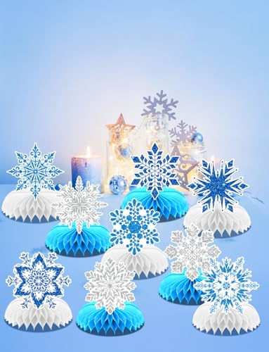 Winter Wonderland Decorations, 9Pcs Snowflake Honeycomb Table Centerpieces in Blue and White, Snowflake Table Decorations for Christmas Party, Baby Shower, Birthday, Holiday Events