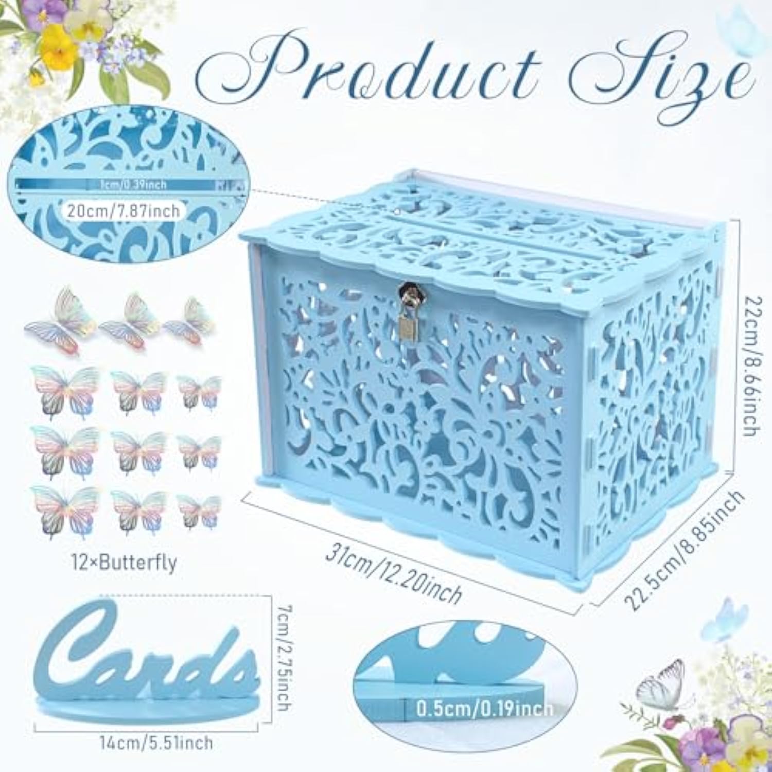 Blue Wedding Card Box For Party, Pvc Gift Card Box For Wedding Decorations With Lock, Envelope Money Wedding Card Boxes For Reception Anniversary Graduation Bridal Shower Birthday Decor