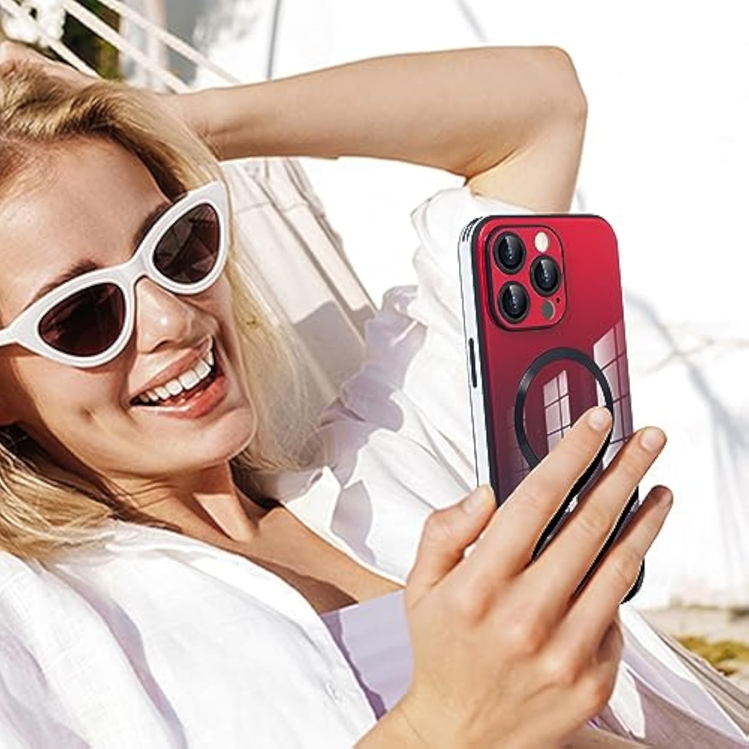 Compatible With Iphone 16 Pro Max Case Magnetic, With Full Camera Lens Protector [Compatible With Magsafe] Scratch Resistant Gradient Glass Back Cover Phone Case-Red