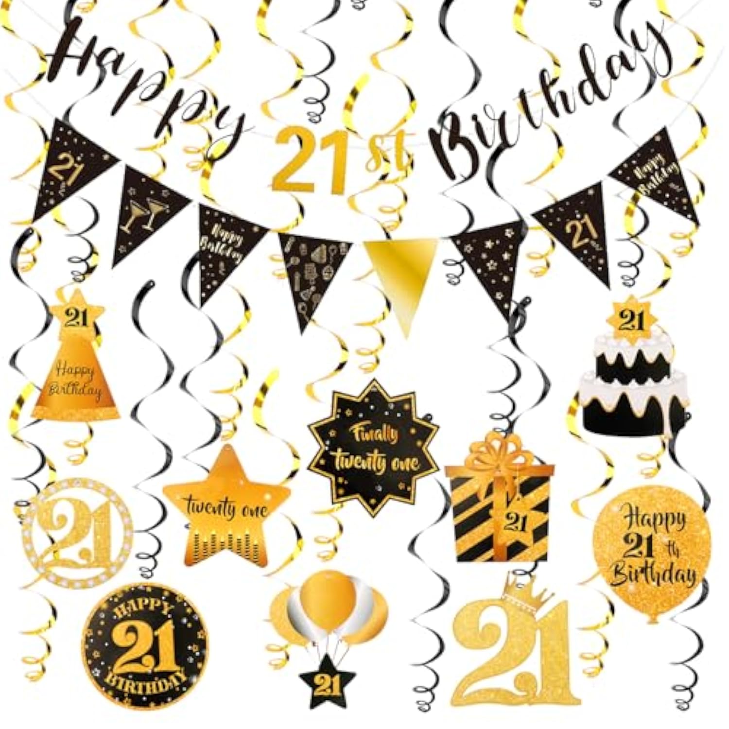 Black & Gold 21st Birthday Decoration Kit for Men & Women