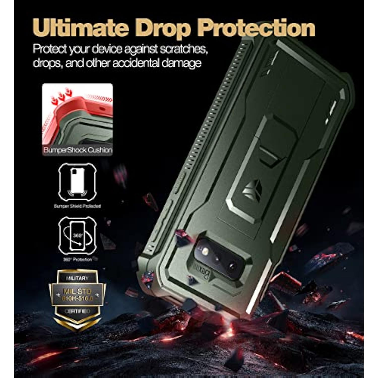 For Samsung Galaxy S10E Case, [Built In Screen Protector And Kickstand] Heavy Duty Military Grade Protection Shockproof Protective Cover For Samsung Galaxy S10E (Army Green)