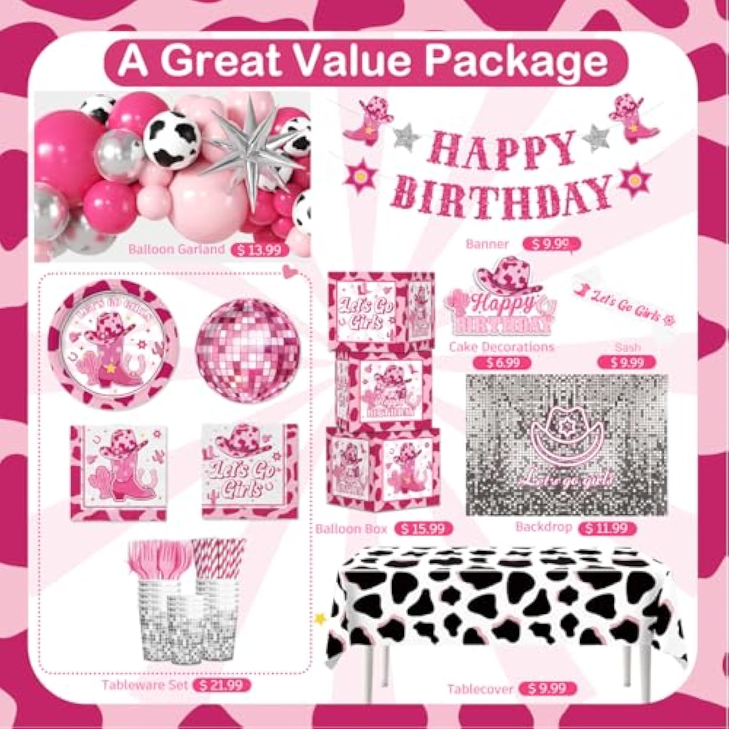 237Pcs Cowgirl Birthday Party Decorations Include Disco Cowgirl Balloon Arch Lets Go Girls Backdrop Tableware Banner Tablecloth, For Western Cowgirl Party Decorations, Last Rodeo Bachelorette Decor