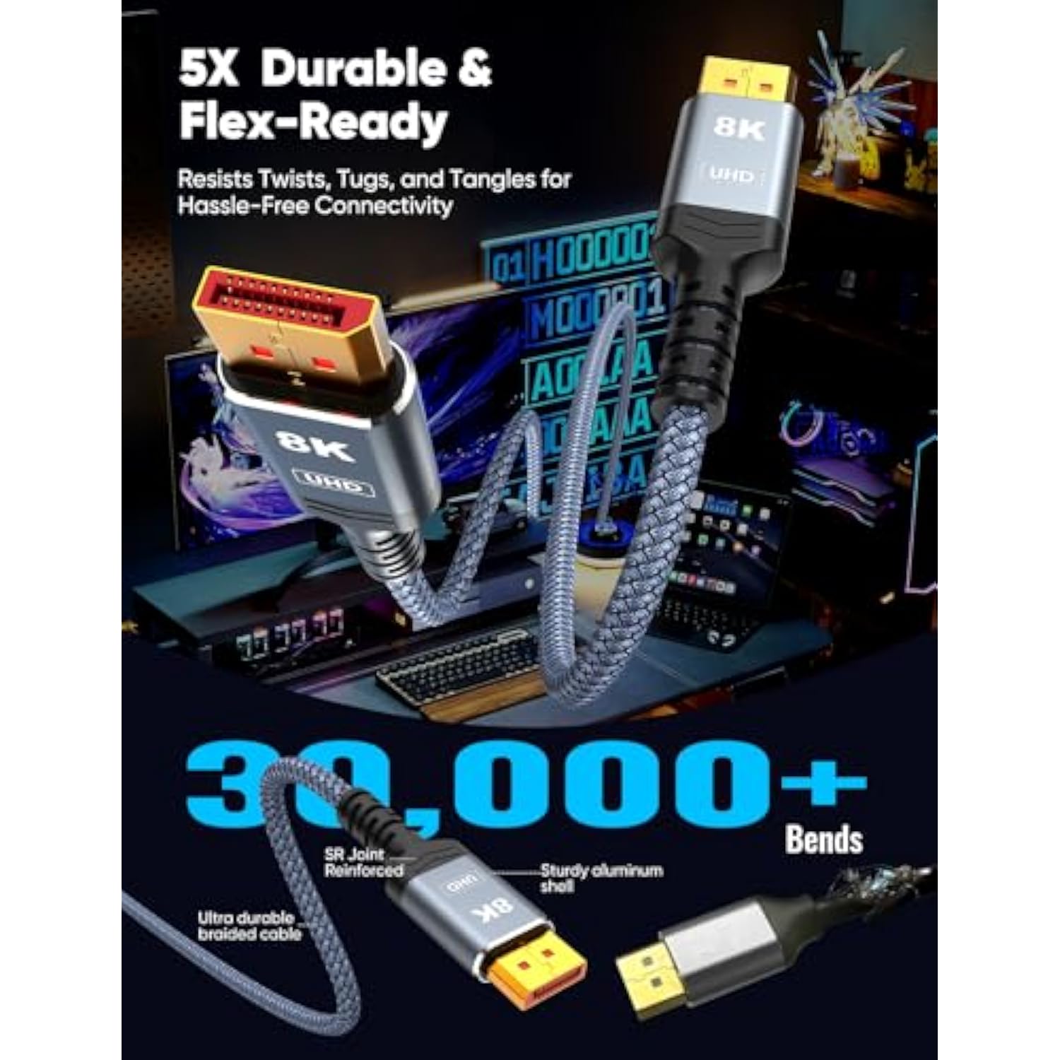 Vesa Certified Displayport Cable 1.4, 8K Dp Cable 15 Ft (8K@60Hz, 4K@144Hz, 2K