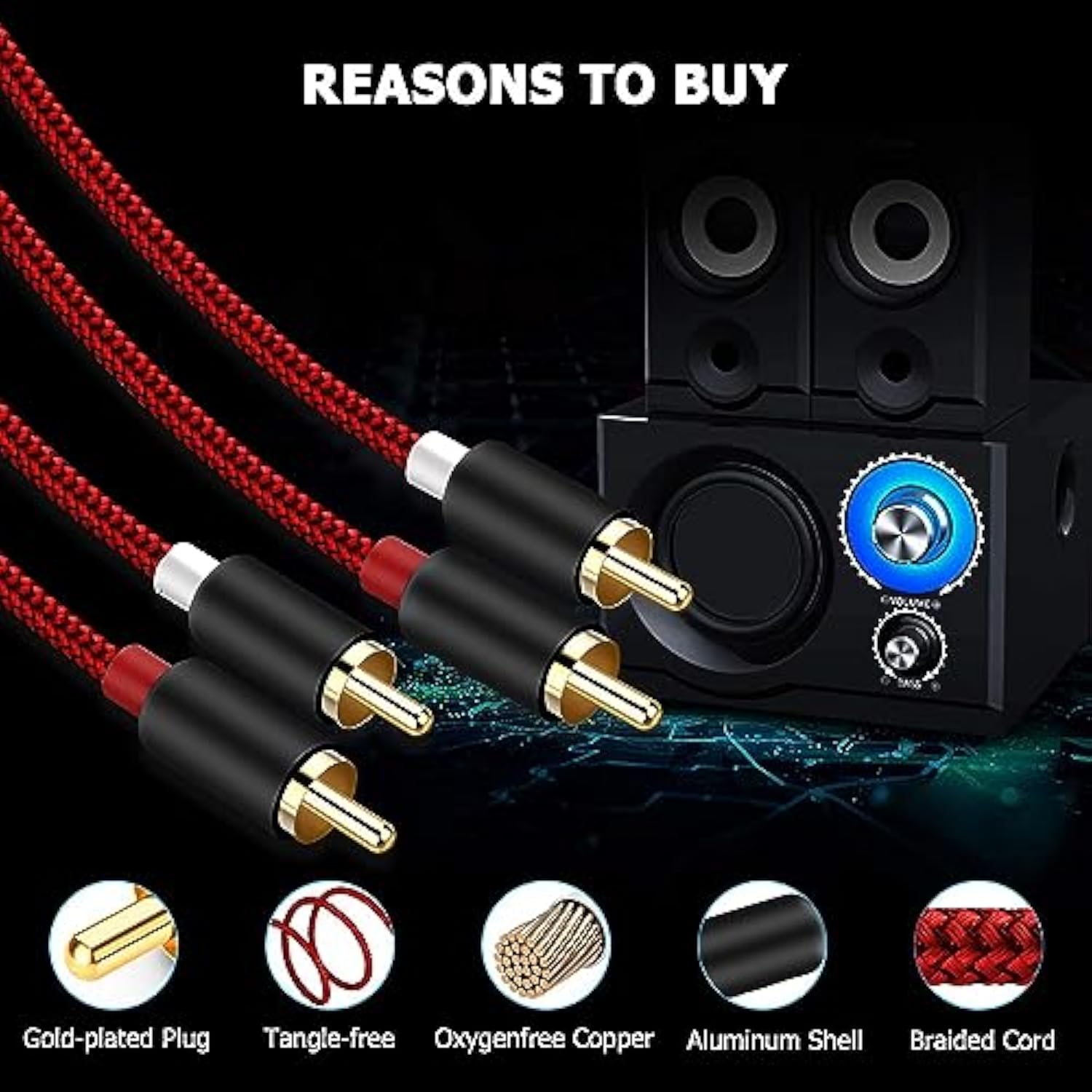 Rca Cable, 4Ft/1.2M 2-Male To 2-Male Rca Audio Cord Stereo Subwoofer Cable [2P