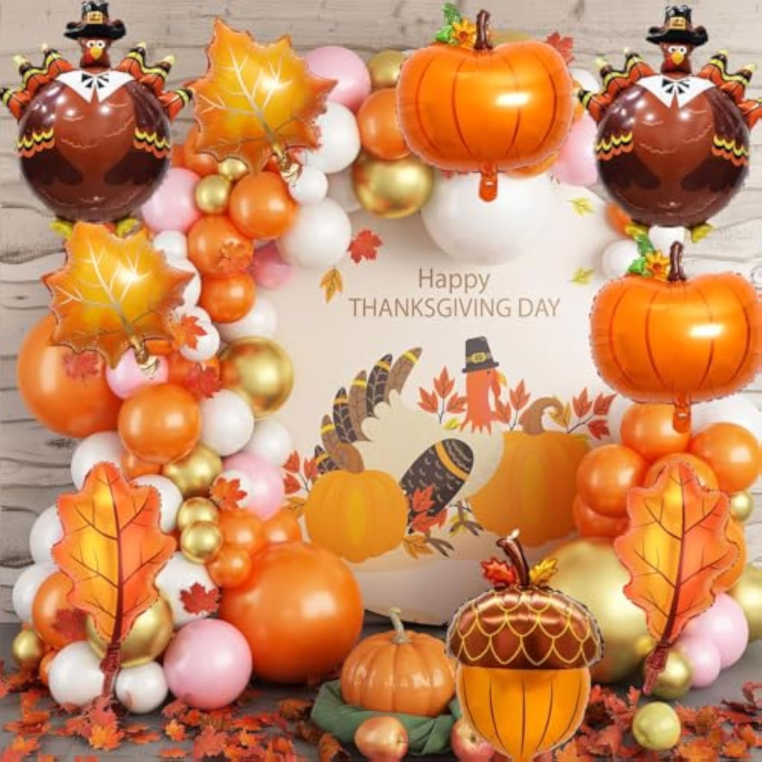 Thanksgiving Foil Balloon Set: Turkey, Pumpkin, Maple Leaf - 9 Piece