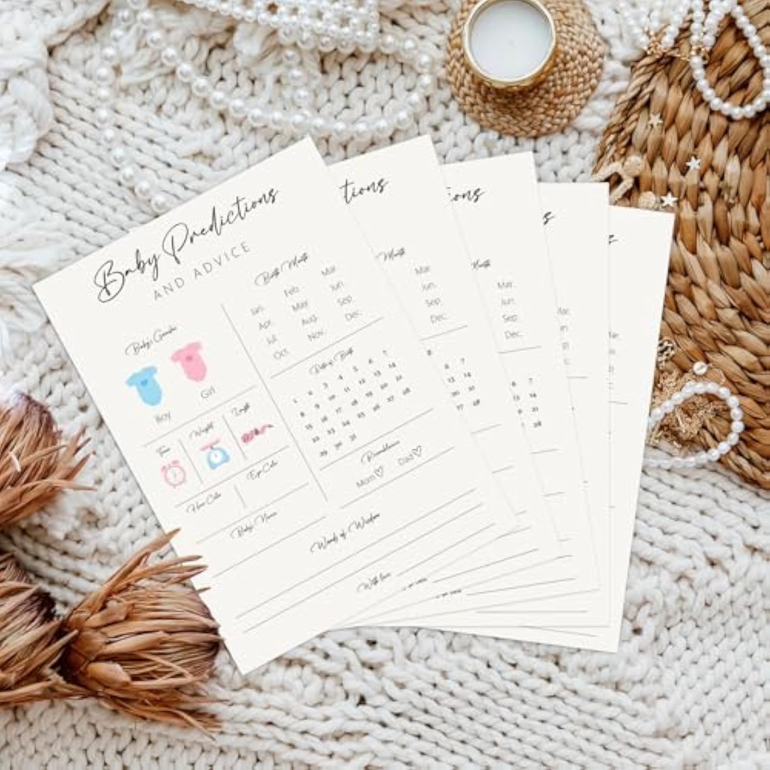 Baby Predictions And Advice Cards, 50 Pcs Baby Shower Game Cards, Advice And Wishes For New Parents, Fun Gender Reveal Games Boy Or Girl (Pattern)