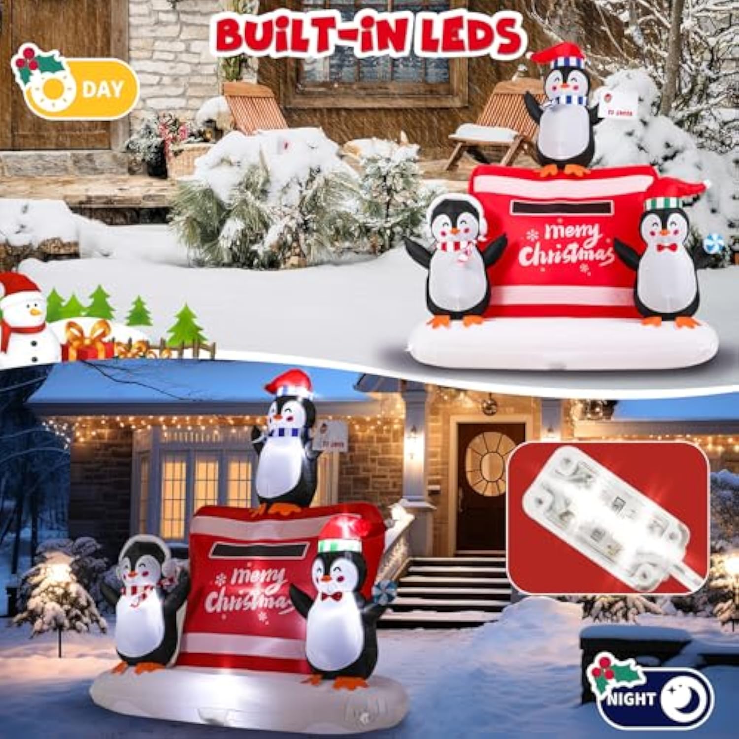 6 Ft Christmas Inflatable Decoration, Outdoor Blow Up Yard Fun Decor, Christmas Penguin Mailbox Built-In Led Lights For