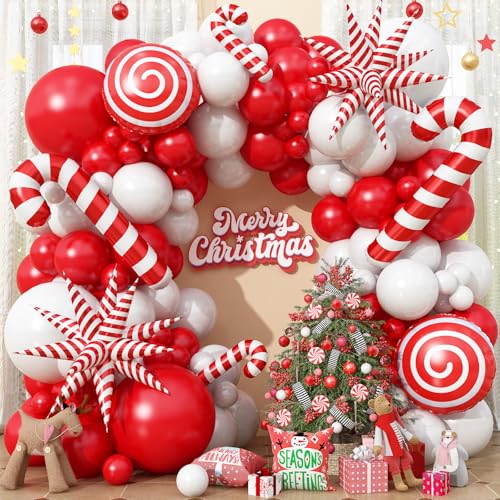 Christmas Balloon Arch Garland Kit, Red White Xmas Holiday Party Decoration