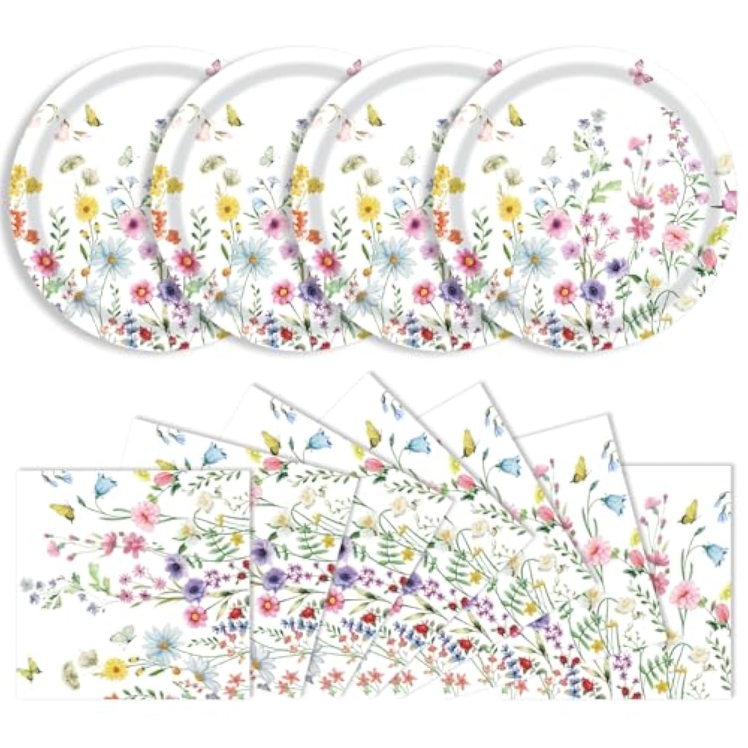 40 Pcs Wildflower Plates And Napkins Party Supplies, Floral Paper Plates Napkins Wildflower Baby Shower Decorations Tableware For Spring Summer Picnic Wedding Birthday Tea Party Serves 20