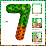 Pixel & Tnt Theme 40In Giant Number Balloons - Foil Mylar Birthday Party Decorations For Kids Adults Cumpleaños, Block Style Pixel Art Shape Balloon Decor Supplies (Pixel, Number 7)