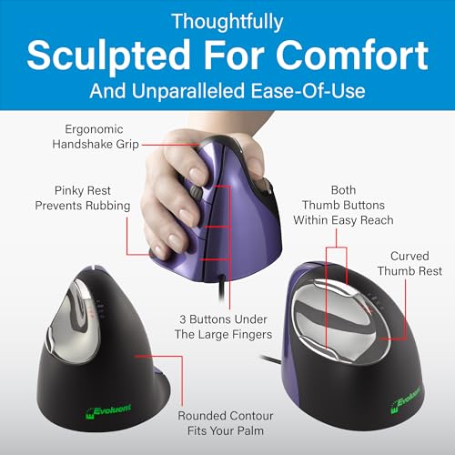 Inventor Of The Vertical Mouse Vm4S Ergonomic Vertical Mouse Right Hand Small Wired Usb, Sculpted For Comfort, Reduces Wrist Strain, 4 Speeds, 6 Customizable Buttons In Windows