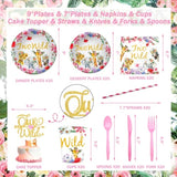 231 Pcs Two Wild Birthday Decorations Girl, Jungle Safari Animal Theme 2Nd Party Supplies Backdrop Balloon Garland Leaves Banner Tablecloth Cake Topper Plate Napkin Cup Straw Knife Fork Spoon