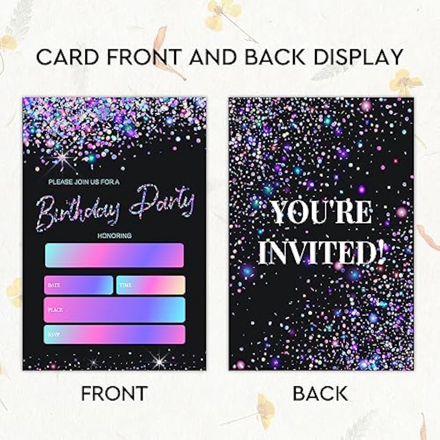 Black And Glitter Birthday Party Invitations Cards With Envelopes, Modern Party Invitations, Birthday Celebration Supplies, Double-Sided Fill-In Bday Invites For Boys Girls - C11