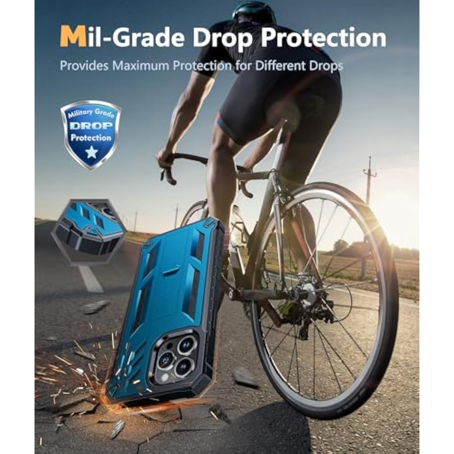 For Iphone 13 Pro-Max Case: Military Grade Shockproof Protective Phone Cover With Kickstand - Dual Layer Full Protection Matte Textured Drop Proof Heavy Duty Hard Cases - 6.7 Inch Blue