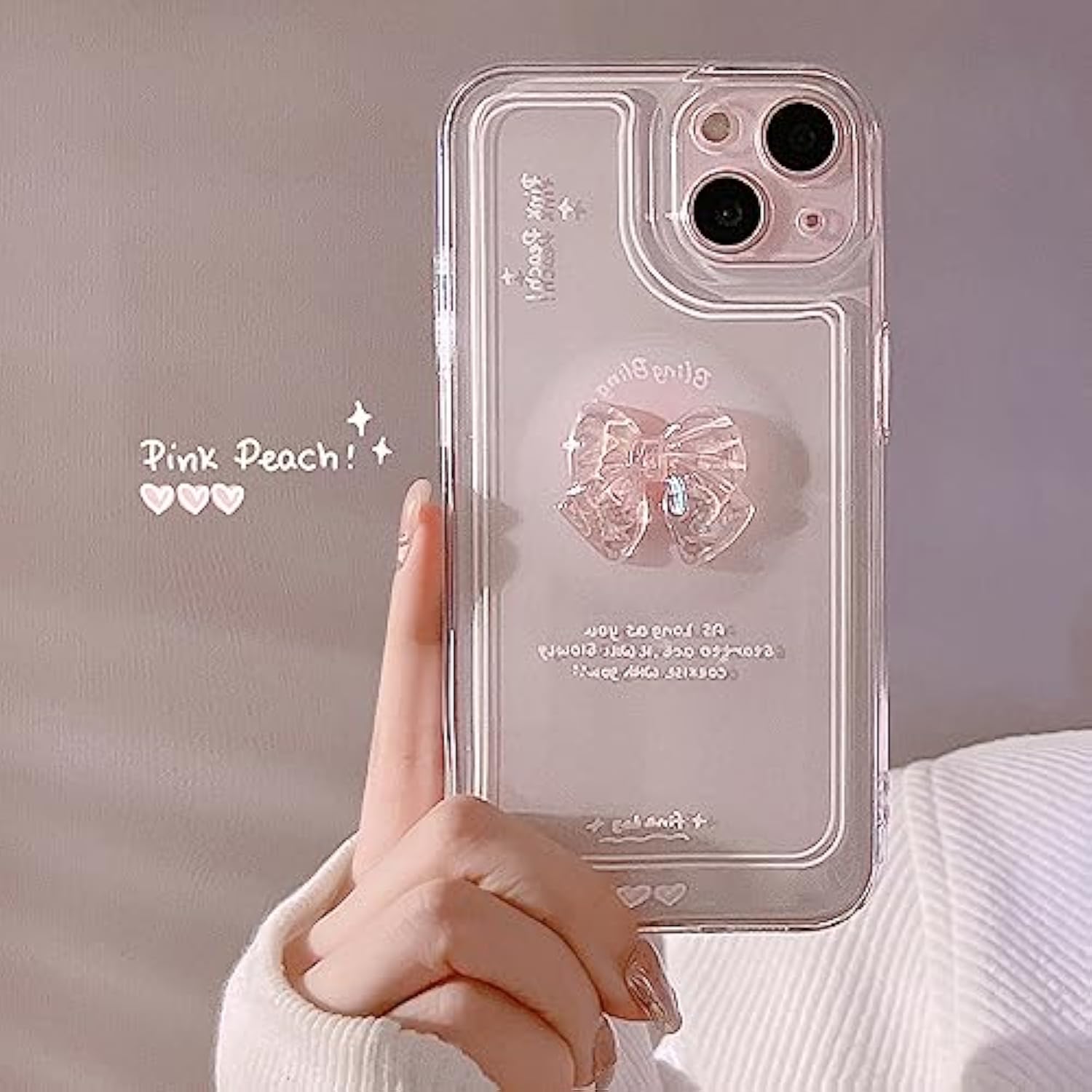 Compatible For Iphone 14 Cute 3D Pink Bowknot Slim Clear Aesthetic Design Women Teen Girls Camera Lens Protection Phone Cases Cover