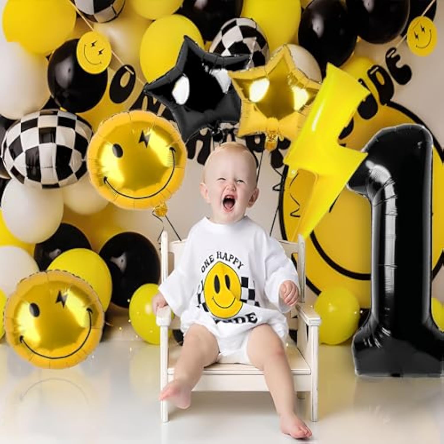 7 Pcs 'One Happy Dude' Birthday Decorations Lightning Bolt Balloons for Kids