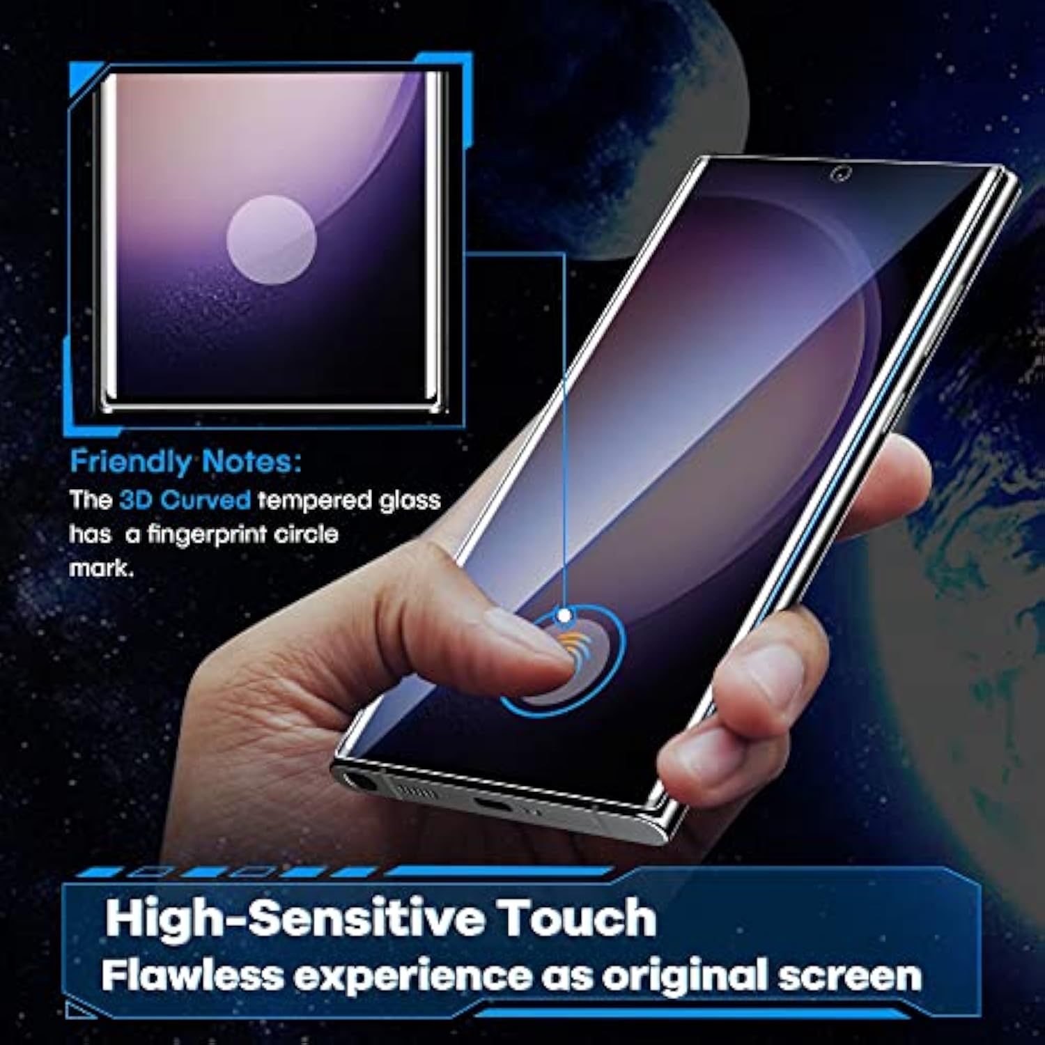 For Samsung Galaxy S23 Ultra Screen Protector Tempered Glass, 3D Curved Glass For S23 Ultra 5G,6.8 Inch [Fingerprint Unlock][Anti-Scratch][Case Friendly][2 Pack]