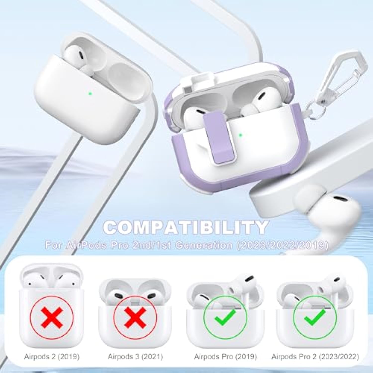 For Airpods Pro Case (2Nd/1St Gen), Dual-Color Design With Automatic Pop-Up Lid, Includes Cleaning Tool, Durable And Shockproof, Compatible With Wireless Charging, White/Purple