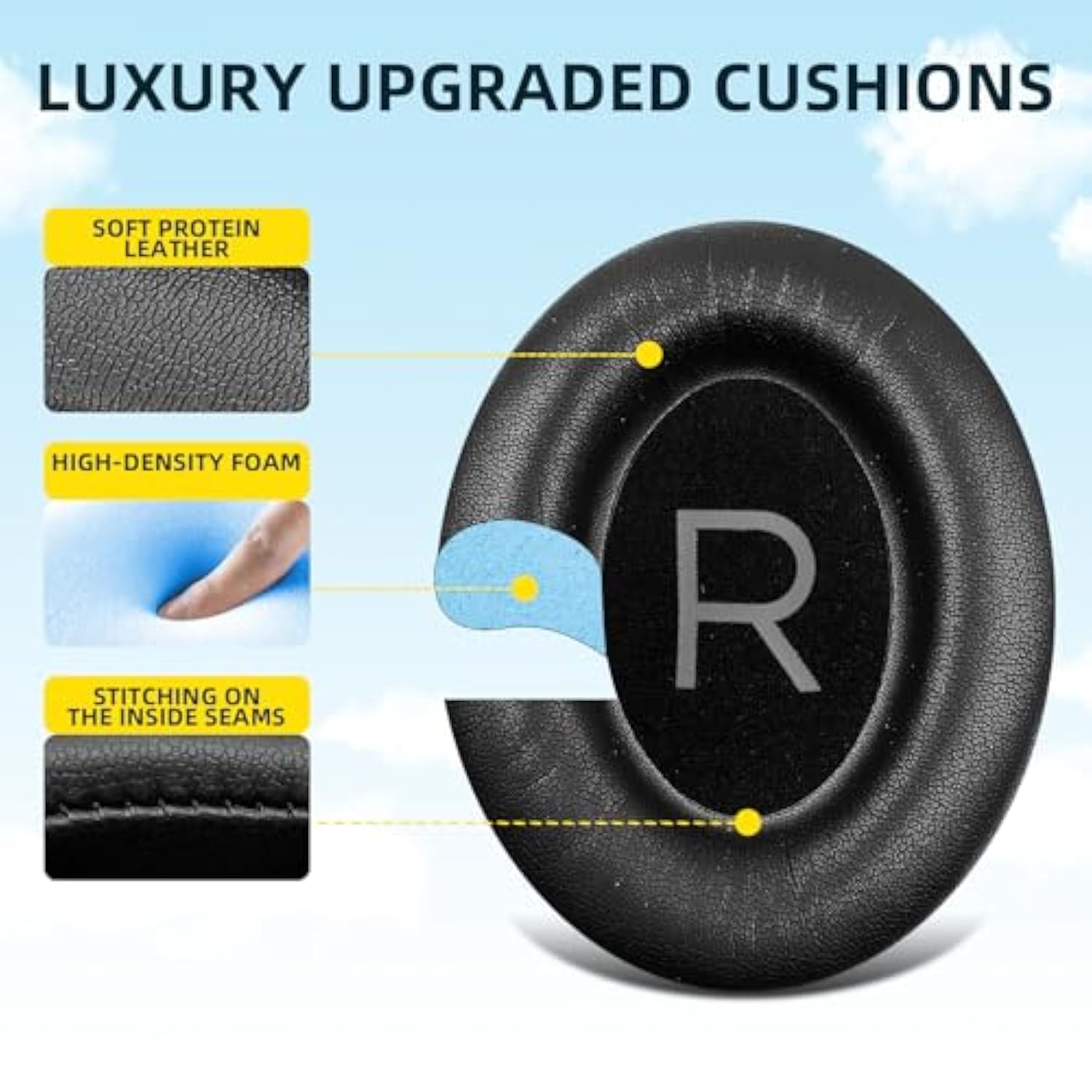 Replacement Ear Cushions For Bose Quietcomfort 45 (Qc45)/Quietcomfort Se (Qc Se)/New Quiet Comfort Wireless With Soft Protein Leatherette Ear Cushions And Acoustic Foam Earcups (Black)