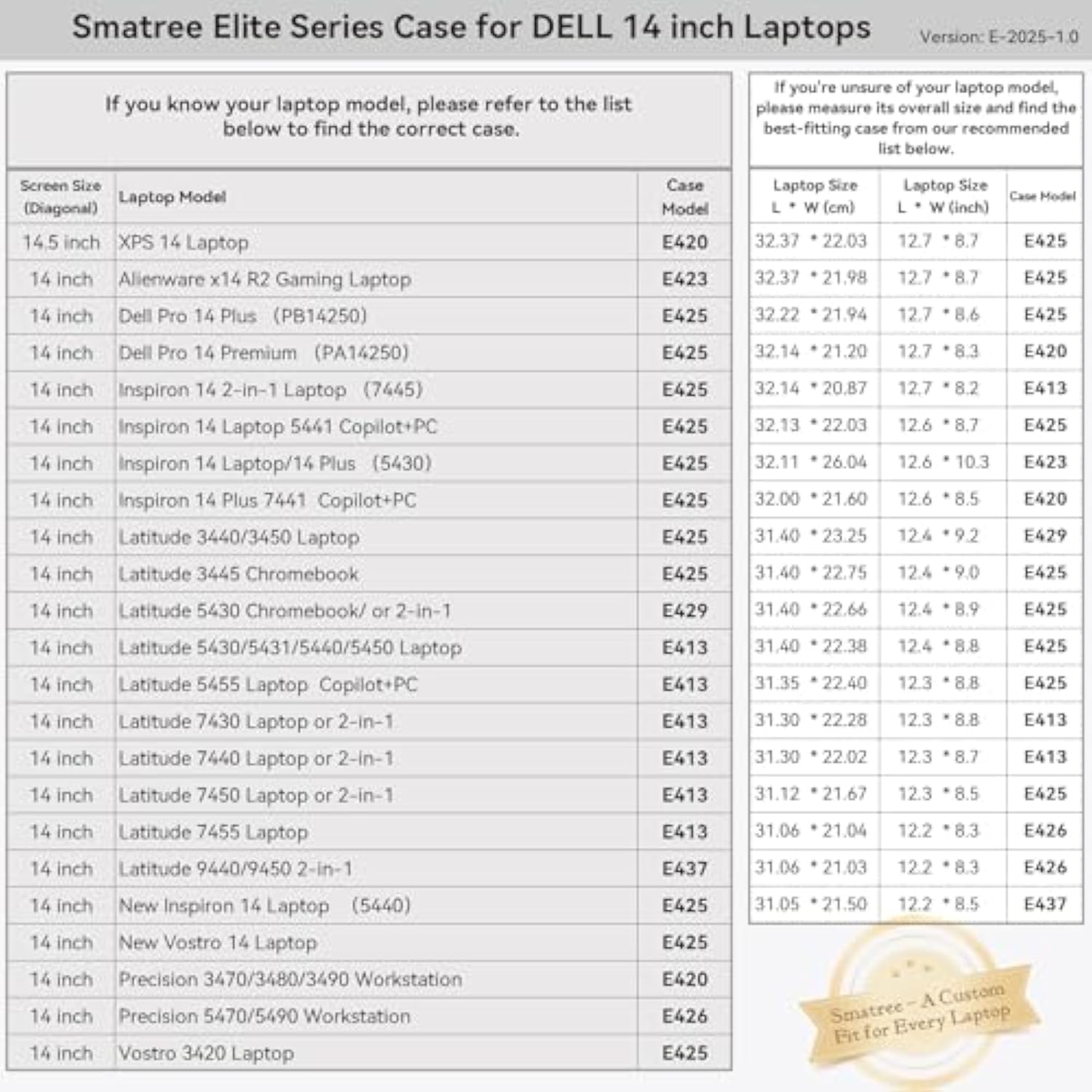 Smatree 14 inch Laptop Sleeve for DELL Latitude 7430 Laptop or 2-in-1, DELL Laptop Case with Accessory Pocket, YKK Zipper, Patented Super Corner Design (E413)