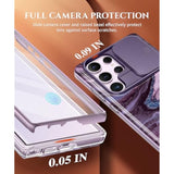 For Samsung Galaxy S23 Ultra Case With Slide Camera Cover, [Built-In Screen Protector] [2 Front Frames] Military Grade Shockproof Marble Phone Case Fit S23 Ultra 6.8", Quicksand/Purple