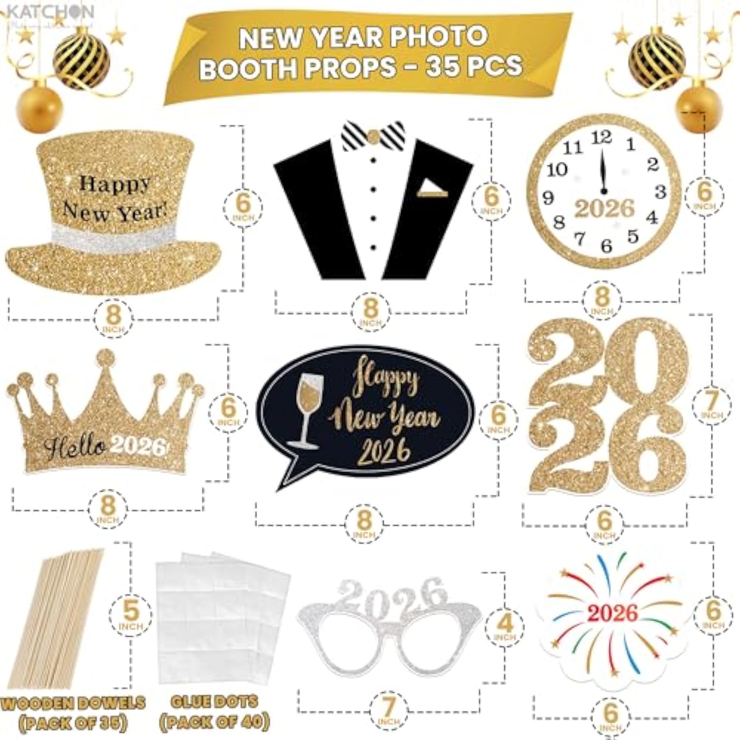 35Pc New Year 2026 Photo Booth Props NYE Party Decorations