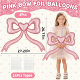 Pink Bow Balloons For Bachelorette Party Decorations - Pink Balloons Bow Theme Princess Birthday Party Decorations Women Girls, Bridal Engagement Wedding Bachelorette Mother'S Day Decor Supplies