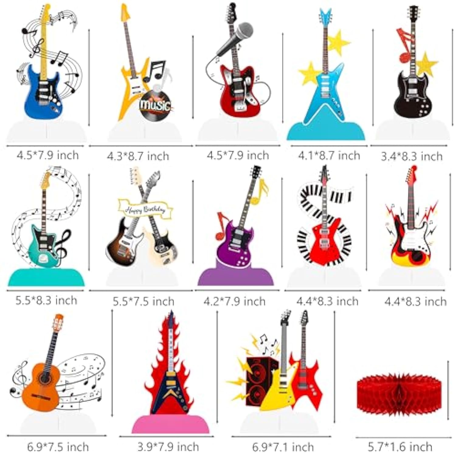Music Guitar Honeycomb Centerpieces 13Pcs Guitar Birthday Party Table