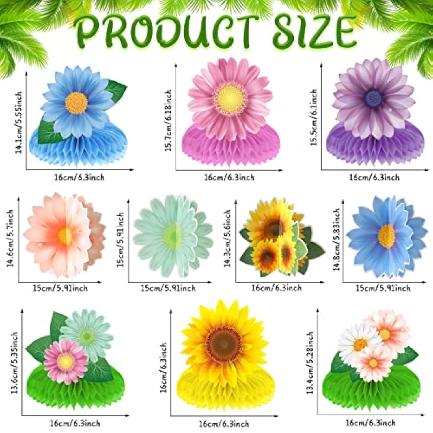 10 Pieces Sunflower Honeycomb Centerpiece Table Toppers, Autumn Summer Spring Birthday Decor For Women Kids Office Classroom Birthday Party Easter Butterfly Party Daisy Mother'S Day Supplies