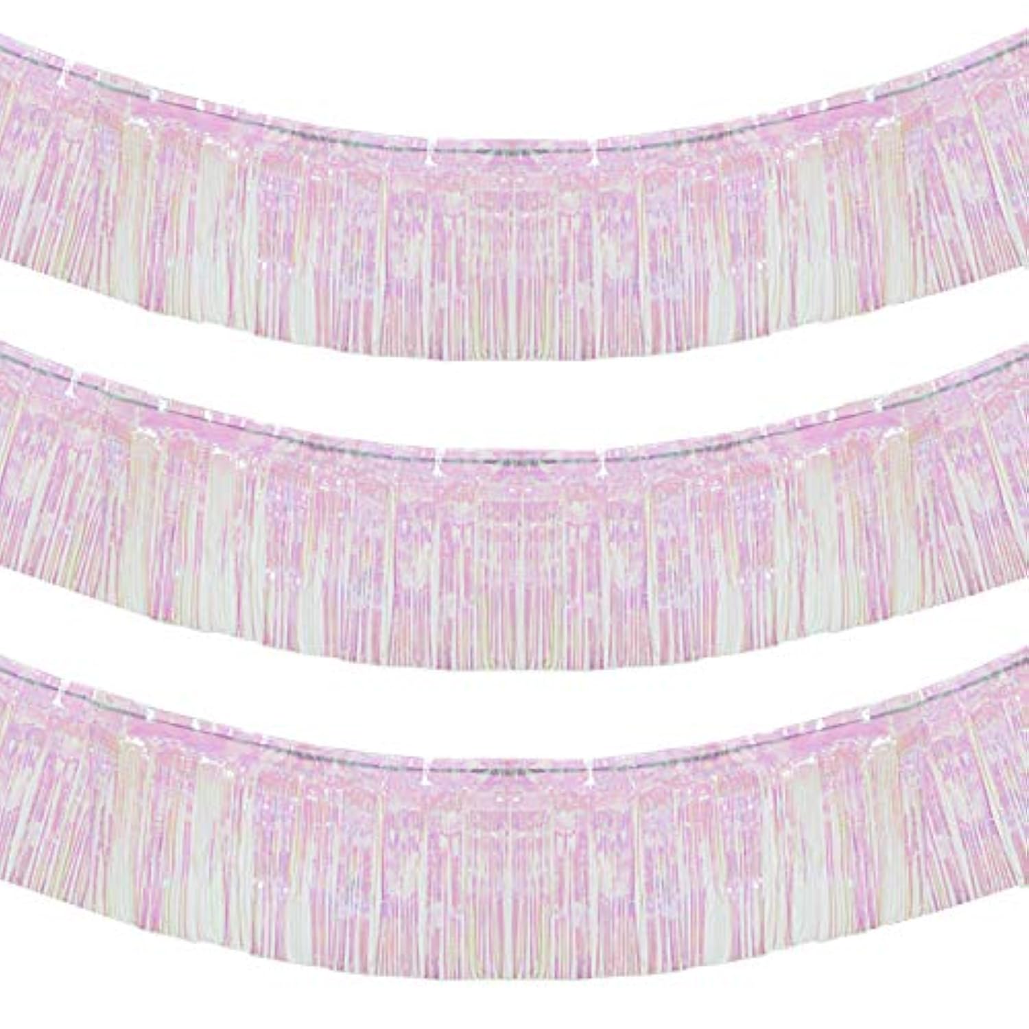 10 Feet By 15 Inch Iridescent White Foil Fringe Garland - Pack Of 3 | Metallic Tinsel Banner | Ideal For Parade Floats, Bridal Shower, Wedding, Birthday, Christmas | Wall Hanging Drapes (3)