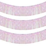 10 Feet By 15 Inch Iridescent White Foil Fringe Garland - Pack Of 3 | Metallic Tinsel Banner | Ideal For Parade Floats, Bridal Shower, Wedding, Birthday, Christmas | Wall Hanging Drapes (3)