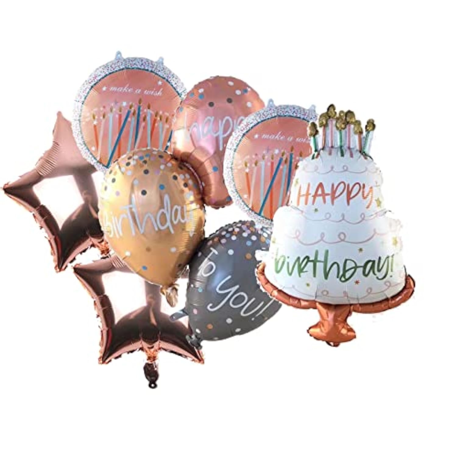 6PCS Rose Gold Happy Birthday Foil Balloons – Inflated Mylar Decor for Party Celebrations