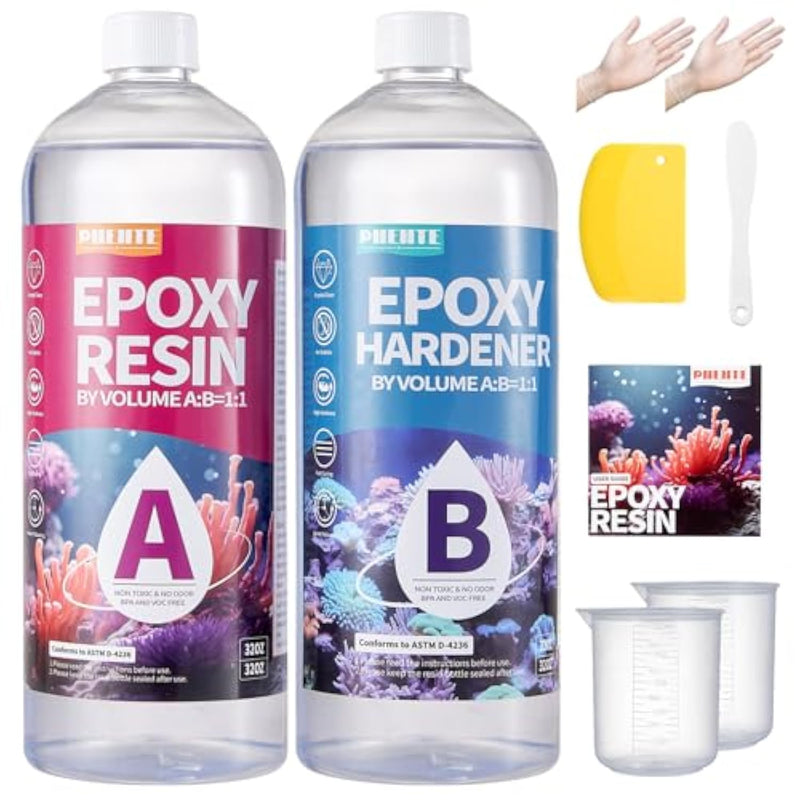 64Oz Epoxy Resin Kit – Self-Leveling, Zero Bubbles & 5-Year Uv Guard For River Tables, Jewelry, Resin Art – Beginner-Friendly 1:1 Mix, Non-Toxic & Non-Yellowing (32Oz X2)