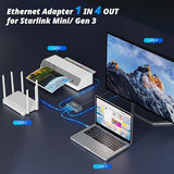 Multi Ports Starlink Gen 3/ Starlink Mini Ethernet Adapter For Wired External Network, 4 Ports Starlink Ethernet Adapter 1 To 4 [4 Devices Networked Simultaneously] - Up To 1 Gbps