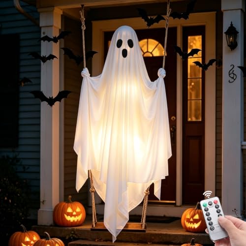 Halloween Hanging Ghost Decorations, 5FT Swinging Ghost with Remote Lights