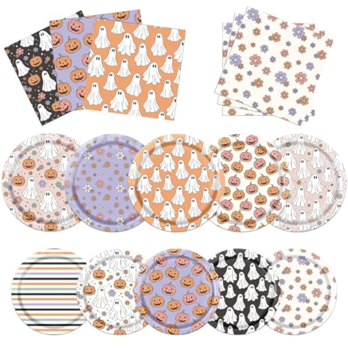 Halloween Party Plates And Napkins, 60Pcs Halloween Party Supplies Tableware Set, Pumpkins Ghost Halloween Paper Plates Napkins For Halloween Birthday Party Decorations