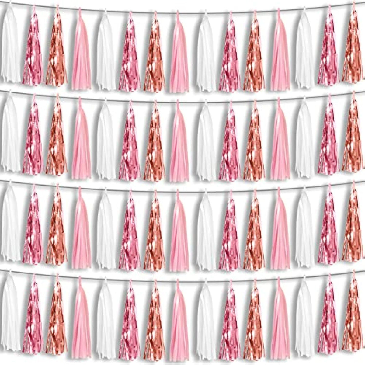 4P Pink White Peach Rose Gold Tassels Party Tassel Garland Banner, Tassels Banner Streamers For Parade Floats, Bachelorette, Wedding, Birthday, Christmas, Bridal/Baby Shower Party Decorations