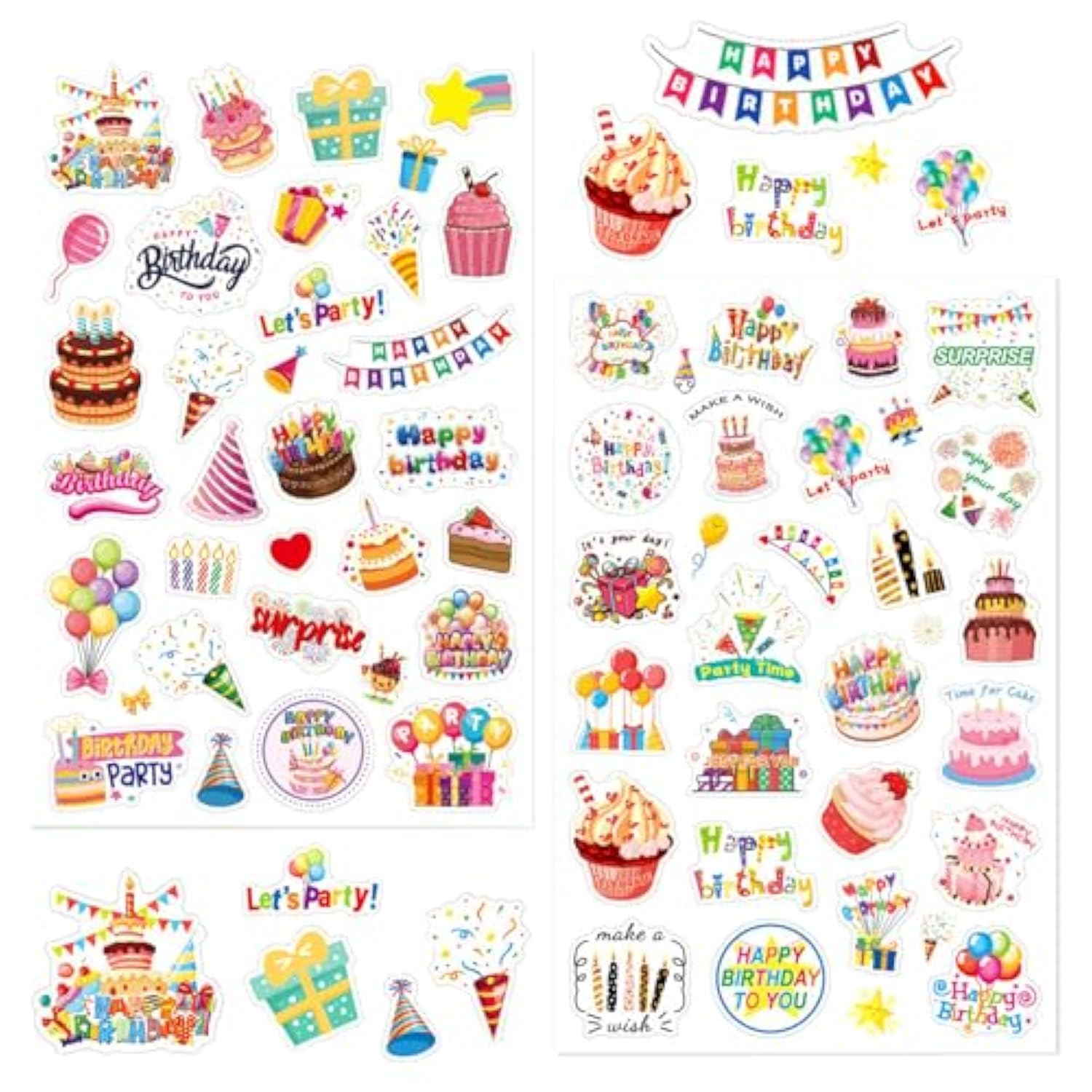Birthday Stickers,Glitter Happy Birthday Stickers For Kids Adults,Self-Adhesive Scrapbook Birthday Sticker Bulk For Birthday Party Envelope Card Gift Wrapping Birthday Supply(270Pcs/10Sheet)
