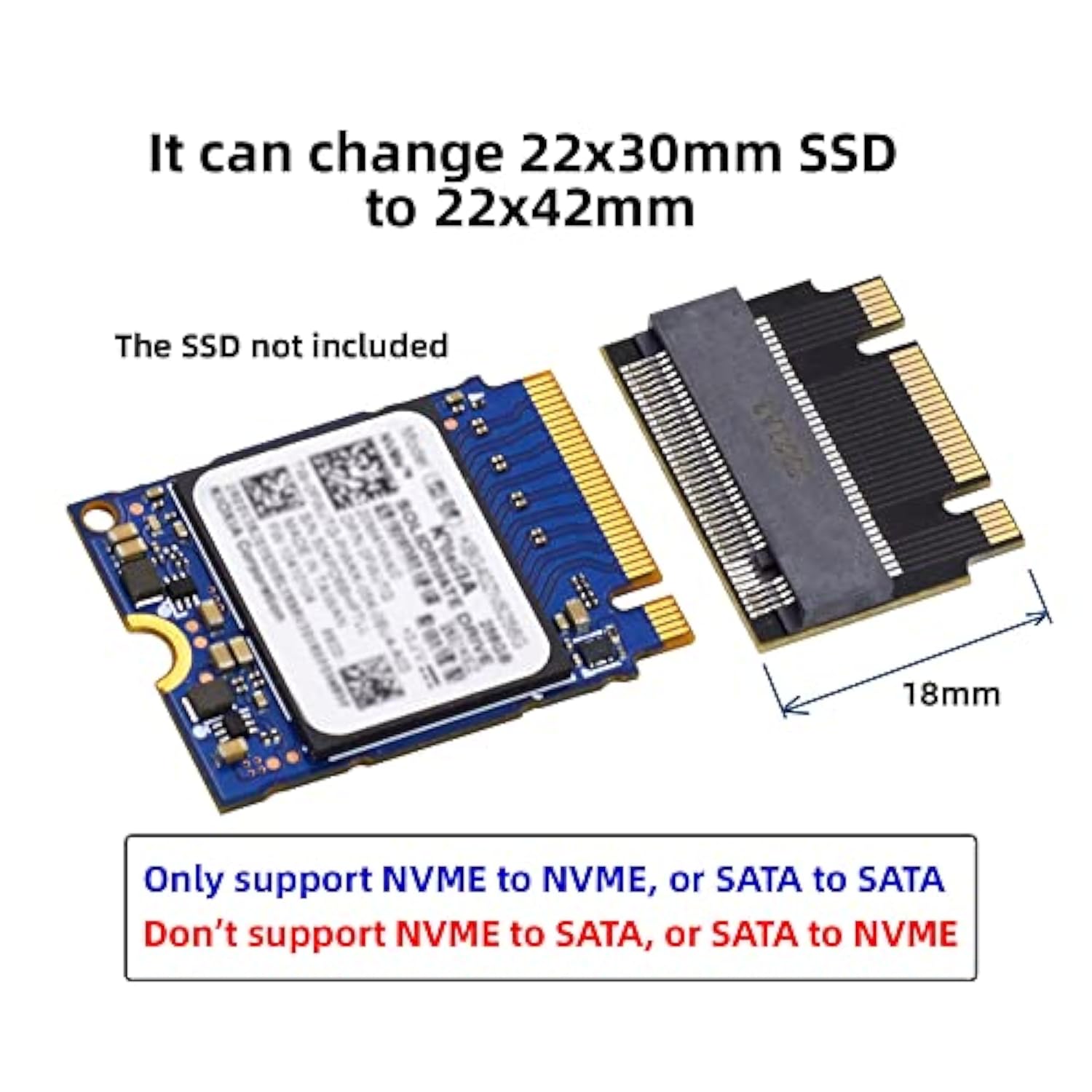 Cablecc NGFF B+M Key NVME M-Key Male to Female 22x30mm to 22x42mm Extension Ad