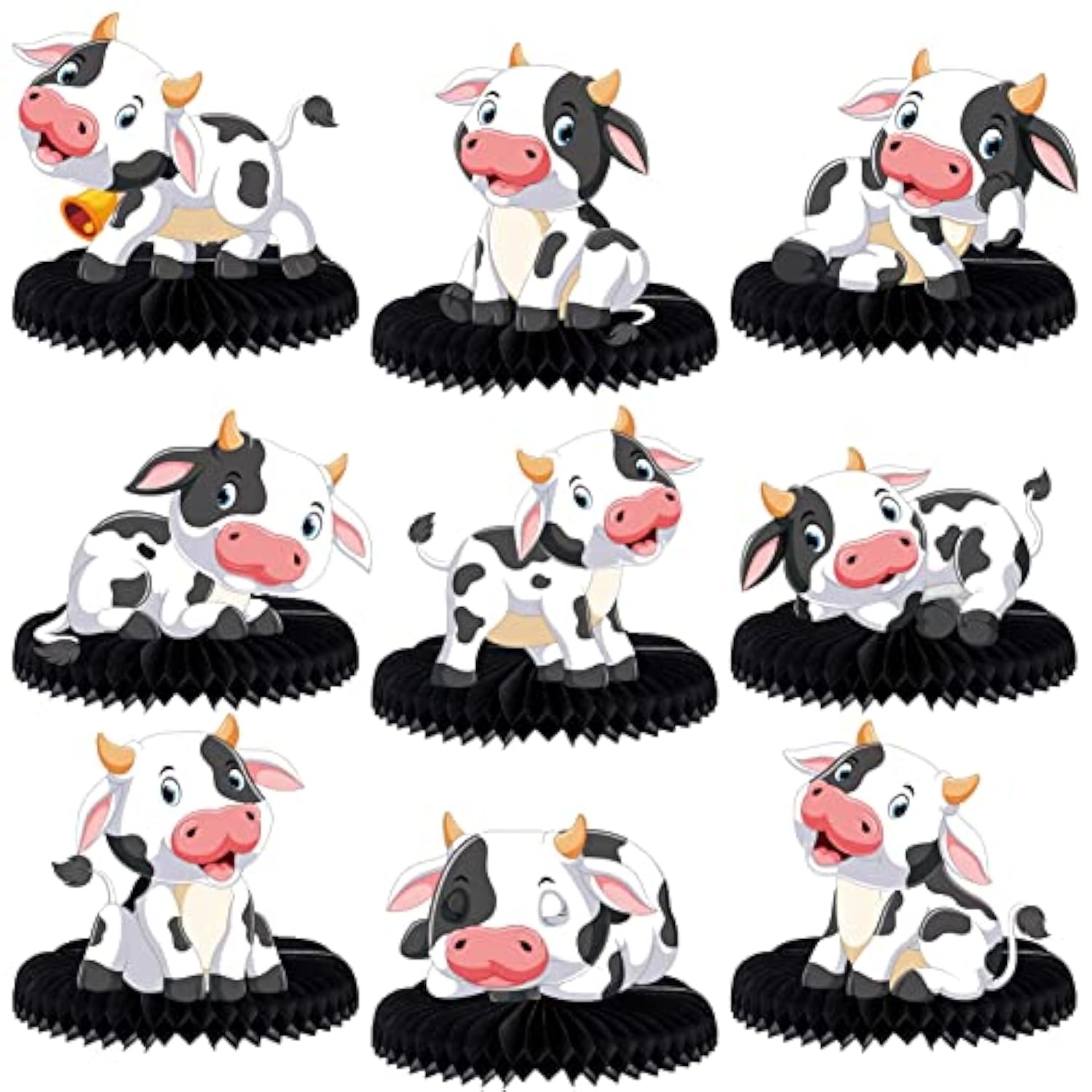 9 Pcs Cow Honeycomb Centerpieces Farm Animal Table Decorations for Parties