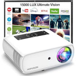 Native 1080P Projector Full Hd, 15000Lux Brightness With 150000 Hours Led Lamp Life, Supports 4K & 350" Display, Home Outdoor Projector For Smartphone/Pc/Laptop/Ps4/Tv Stick/Excel/Ppt